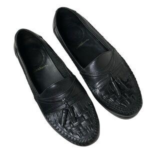 Croft & Barrow Size 10 Edge Black Loafer Tassel Woven Braided Leather dress